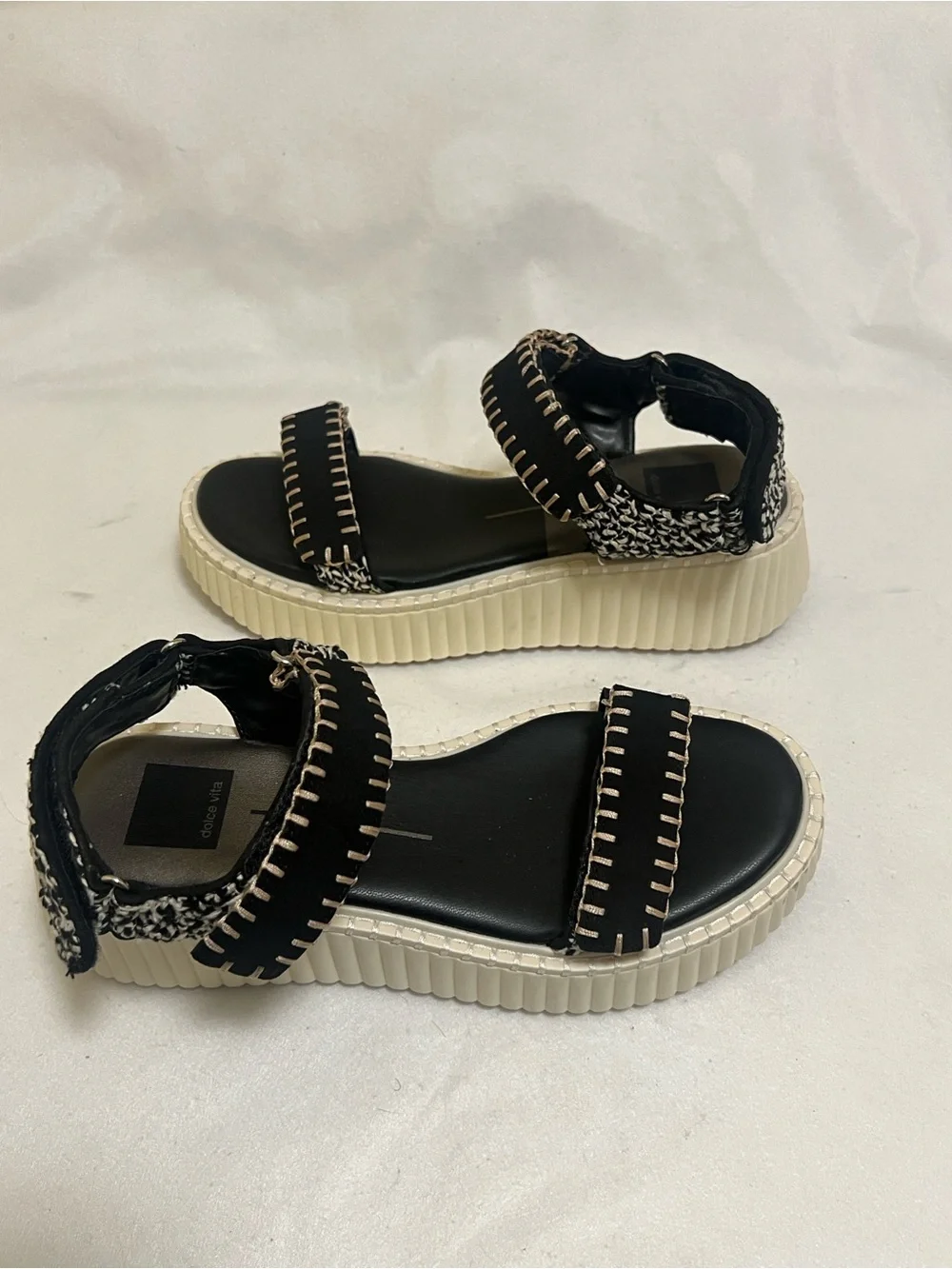 Dolce Vita Black and Cream Platform Strap Sandals